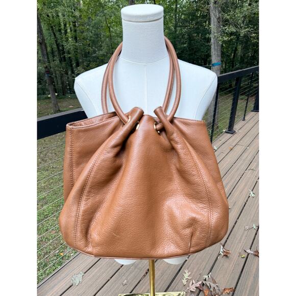 Michael Kors Astor Large Ring Brown Pebbled Leather Bucket Shoulder Bag Purse - Picture 5 of 8